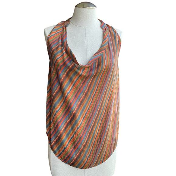 Women's Haute Hippie Multicolor Blouse Striped Tie Dye Silk Cowl Neck Top Small - Picture 1 of 7